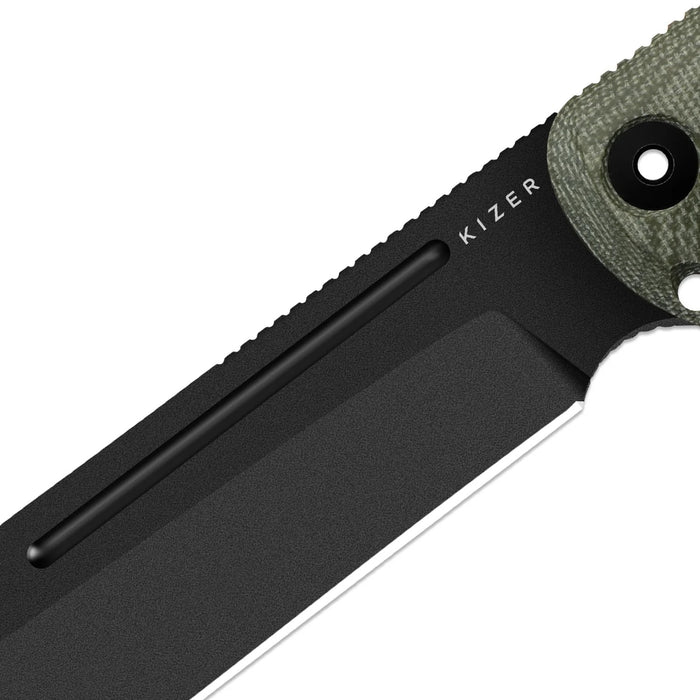 Kizer 1103HSD2 Drop Bear Fix 7 HexShox (AEB-L, Drop Point, Black PVD Coating & Stonewashed, Micarta & TPE, Sheath) Fixed Blade Knife