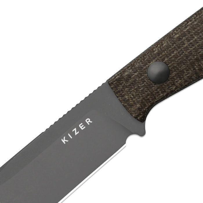 Kizer 1121A1 Dingo (AEB-L, Modified Drop Point, Gray PVD Coating & Stonewashed, Micarta) Fixed Blade Knife