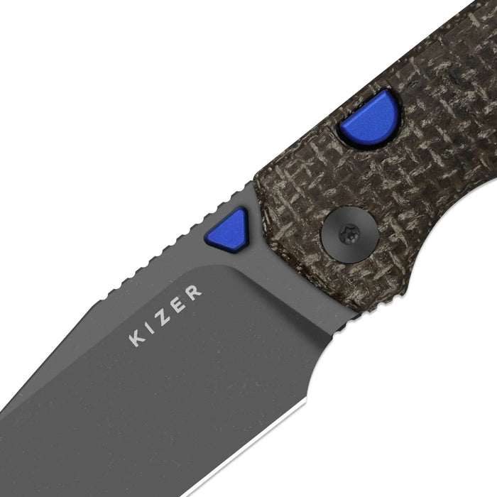 Kizer V3738BW3 Wharning (N690, Wharncliffe, Gray PVD Coating & Stonewashed, GID Canvas Micarta) Folding Knife