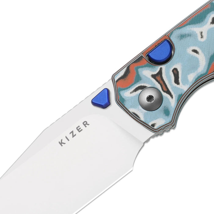 Kizer V3738BW4 Wharning (N690, Wharncliffe, Stonewashed, Vortex Pattern Micarta) Pocket Knife