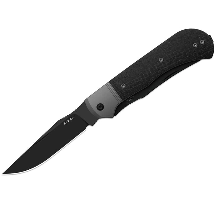 Kizer K3761TPA3 Trestle TP AirTi (BD1N, Clip Point & Spey Point, Black PVD Coating, Aluminum & Micarta) Folding Knife