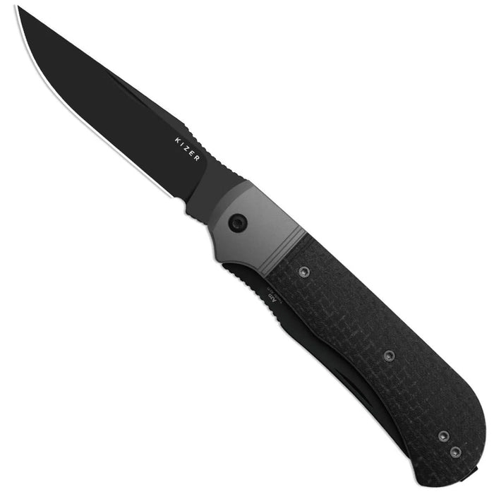 Kizer K3761TPA3 Trestle TP AirTi (BD1N, Clip Point & Spey Point, Black PVD Coating, Aluminum & Micarta) Folding Knife