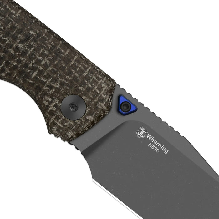Kizer V3738BW3 Wharning (N690, Wharncliffe, Gray PVD Coating & Stonewashed, GID Canvas Micarta) Folding Knife