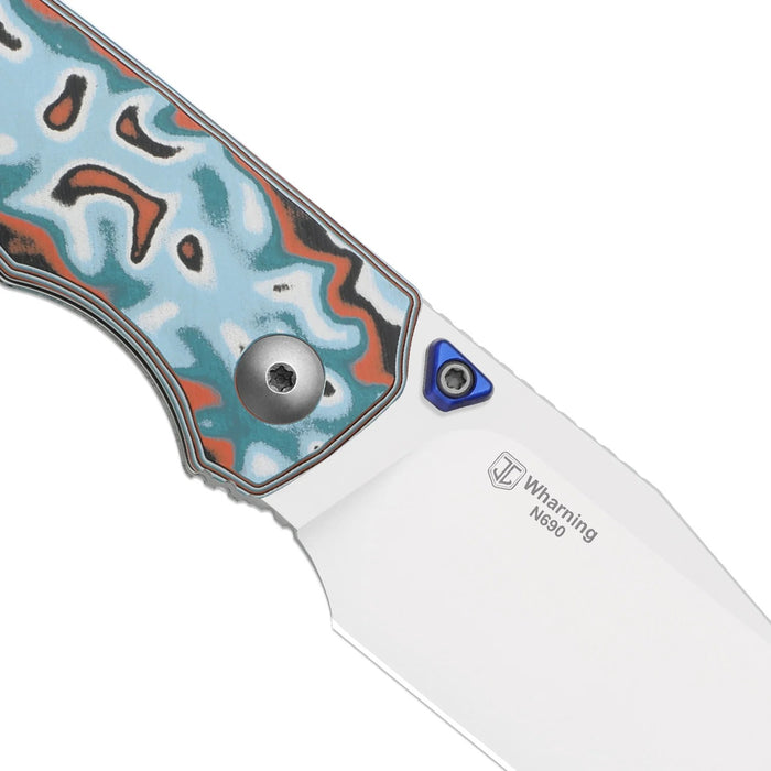 Kizer V3738BW4 Wharning (N690, Wharncliffe, Stonewashed, Vortex Pattern Micarta) Pocket Knife