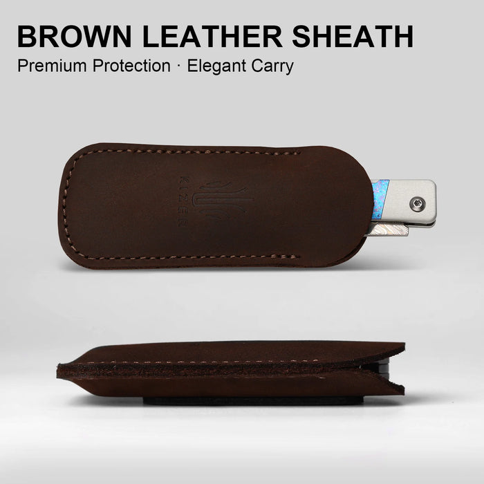 Kizer Ki2670A4 Little Grand (Rainbow Damascus, Drop Point, Acid-Washed, Aluminum/Titanium) Slip Joint Pocket Knife