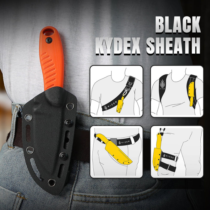 Kizer 1077A1 Hare (D2, Clip Point, G10, Orange) Fixed Blade Knife