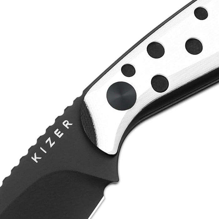 Kizer 1081A3 Buddy (Nitro V, Drop Point, G10, Black/White) Fixed Blade Knife
