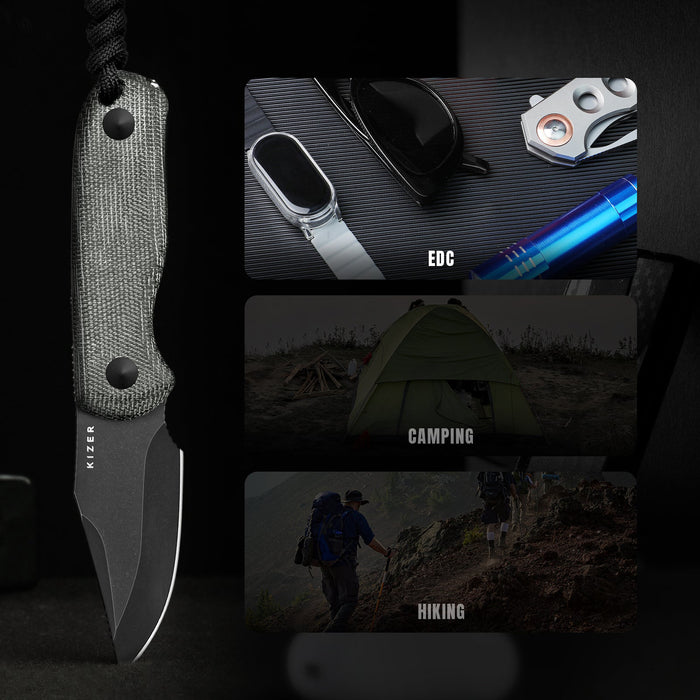 Kizer 1092A1 Drop Bear (AEB-L, Clip Point, Stonewashed, Micarta) Fixed Blade Knife