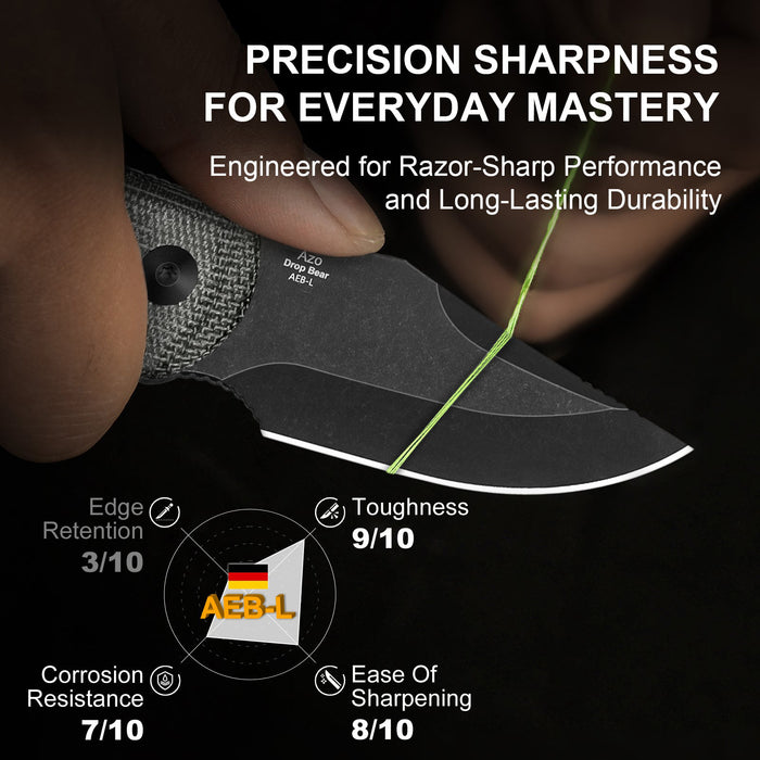 Kizer 1092A1 Drop Bear (AEB-L, Clip Point, Stonewashed, Micarta) Fixed Blade Knife