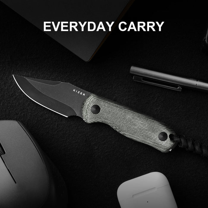 Kizer 1092A1 Drop Bear (AEB-L, Clip Point, Stonewashed, Micarta) Fixed Blade Knife