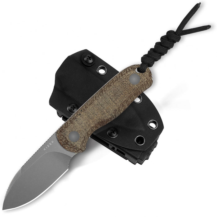 Kizer 1094A1 Drop Bear (14C28N, Drop Point, Stonewashed, Micarta) Fixed Blade Knife