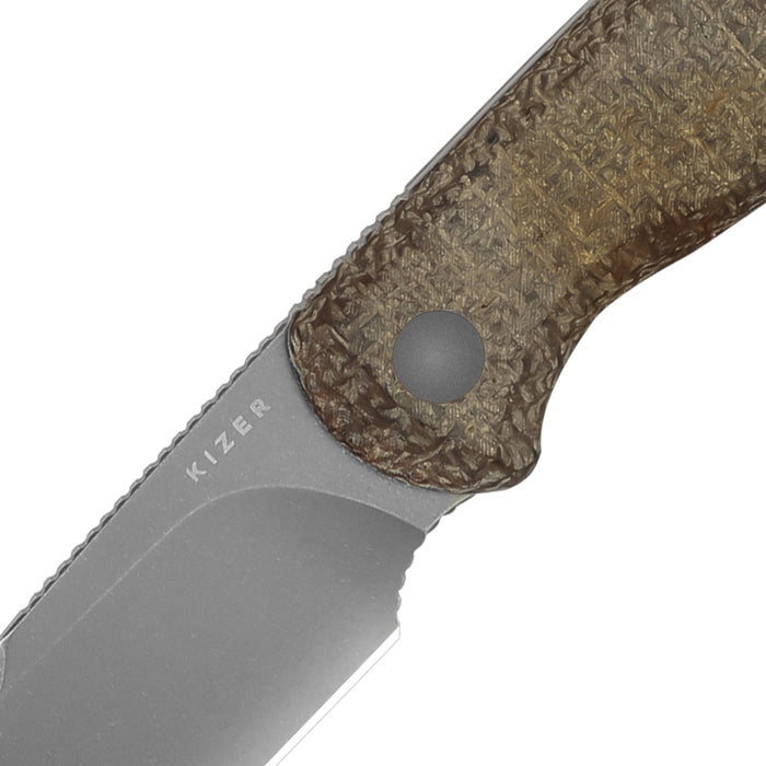 Kizer 1094A1 Drop Bear (14C28N, Drop Point, Stonewashed, Micarta) Fixed Blade Knife