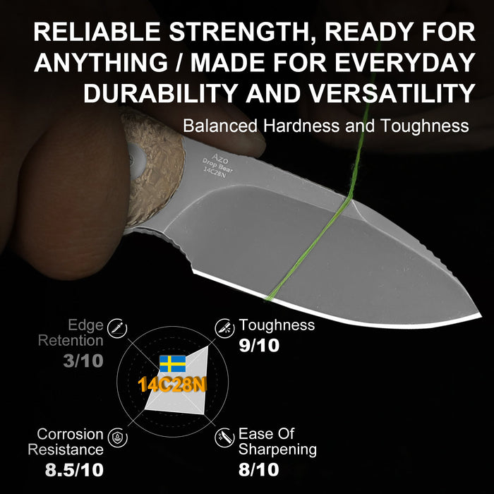 Kizer 1094A1 Drop Bear (14C28N, Drop Point, Stonewashed, Micarta) Fixed Blade Knife