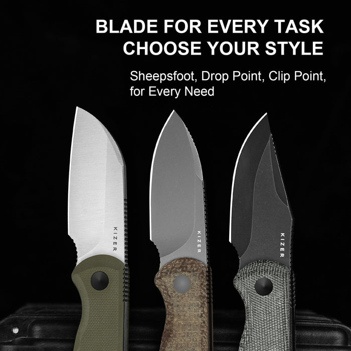 Kizer 1094A1 Drop Bear (14C28N, Drop Point, Stonewashed, Micarta) Fixed Blade Knife