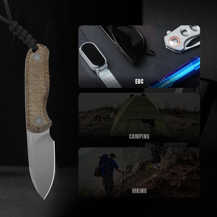 Kizer 1094A1 Drop Bear (14C28N, Drop Point, Stonewashed, Micarta) Fixed Blade Knife