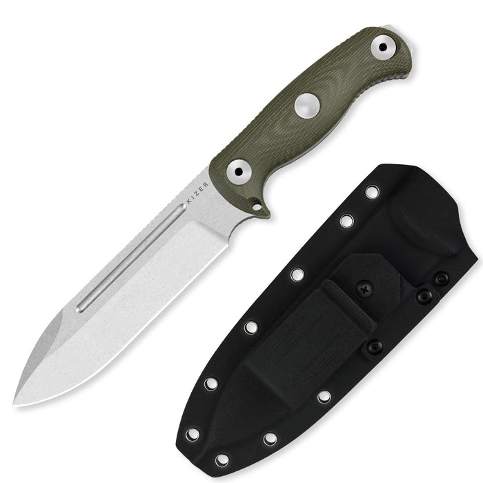 Kizer 1103A1 Drop Bear Fix 7 (AEB-L, Stonewashed, Drop Point, Micarta) Fixed Blade Knife