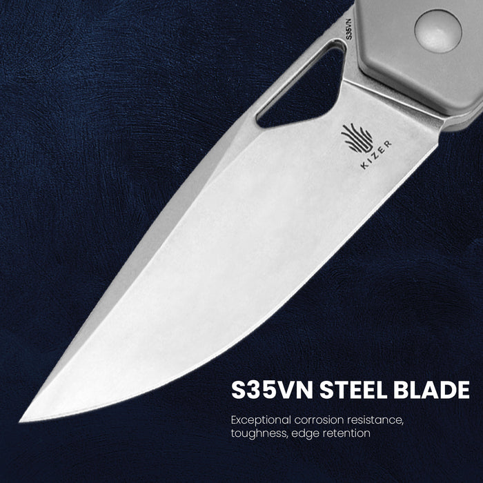 Kizer Ki3634A1 Militaw (S35VN, Drop Point, Stonewashed, Titanium/Micarta) Pocket Knife