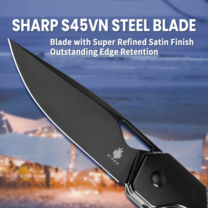 Kizer Ki3634A2 Militaw (S45VN, Drop Point, Black, Titanium) Pocket Knife