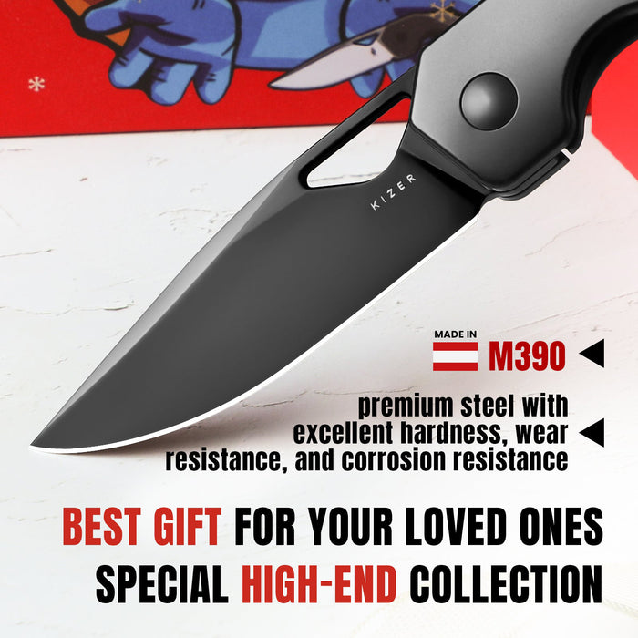 Kizer Ki3634SA1 Mini Militaw (M390, Drop Point, Black, Titanium) Pocket Knife