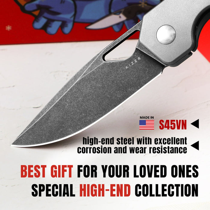 Kizer Ki3634SA2 Mini Militaw (S45VN, Drop Point, Titanium/Jungle Wear) Pocket Knife