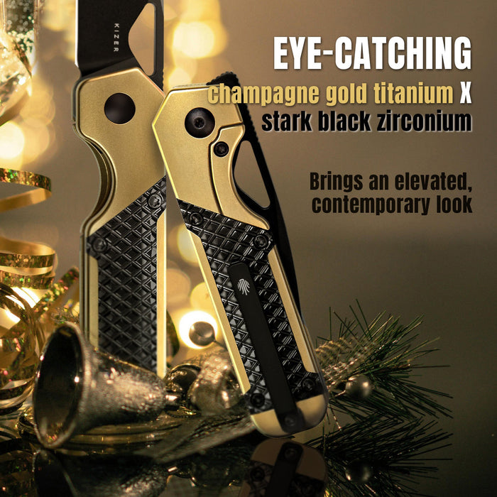 Kizer Ki3634SA3 Mini Militaw (S45VN, Drop Point, Black, Titanium/Zirconium) Pocket Knife