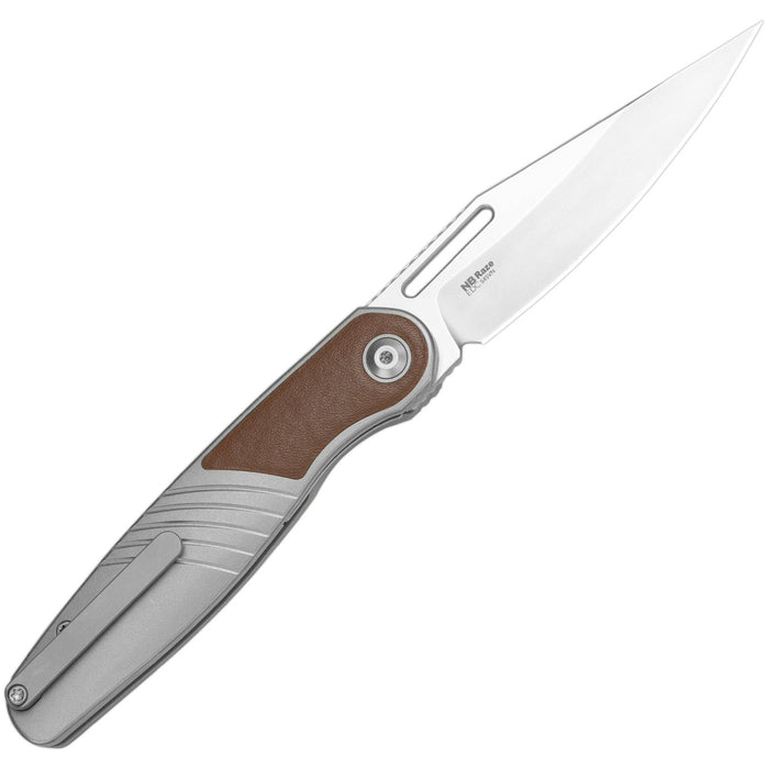 Kizer Ki3720A2 Raze (S45VN, Clip Point, Stonewashed, Titanium/Leather) Pocket Knife