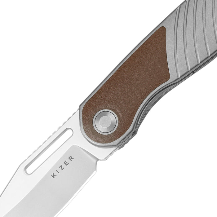 Kizer Ki3720A2 Raze (S45VN, Clip Point, Stonewashed, Titanium/Leather) Pocket Knife