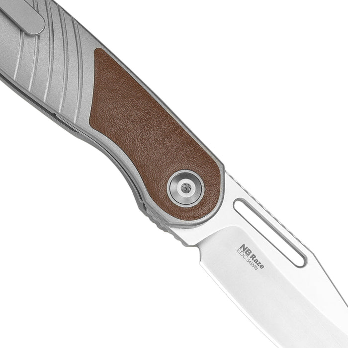 Kizer Ki3720A2 Raze (S45VN, Clip Point, Stonewashed, Titanium/Leather) Pocket Knife