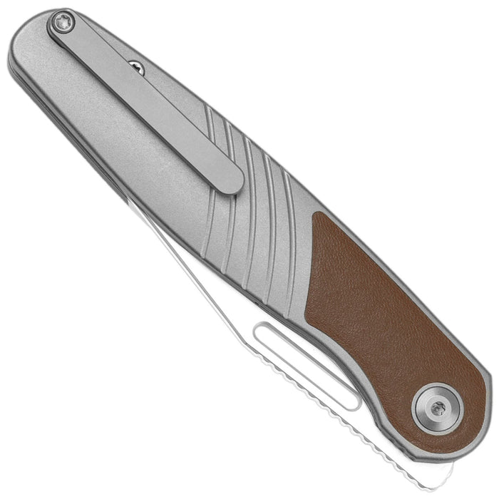 Kizer Ki3720A2 Raze (S45VN, Clip Point, Stonewashed, Titanium/Leather) Pocket Knife