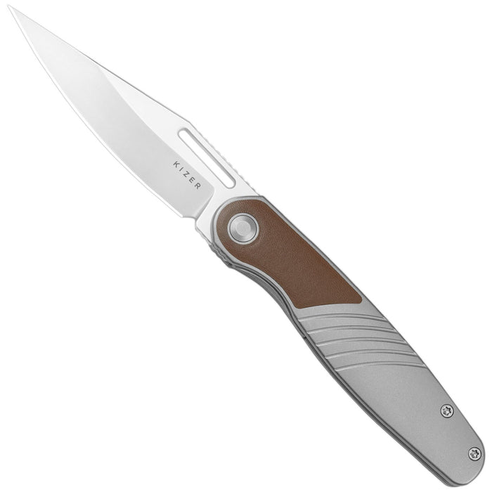 Kizer Ki3720A2 Raze (S45VN, Clip Point, Stonewashed, Titanium/Leather) Pocket Knife