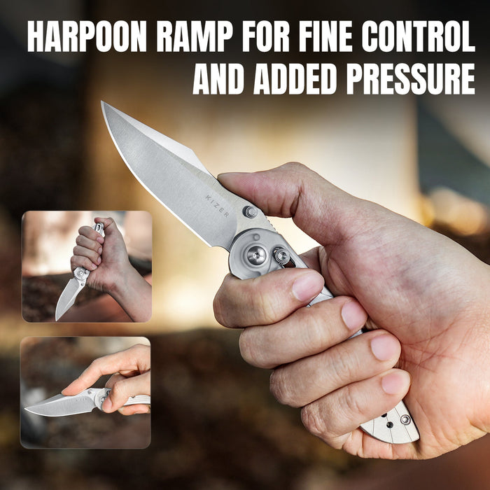 Kizer V3636A1 Mini Mystic (Nitro V, Clip Point, Satin, Acrylic/Aluminum) Pocket Knife