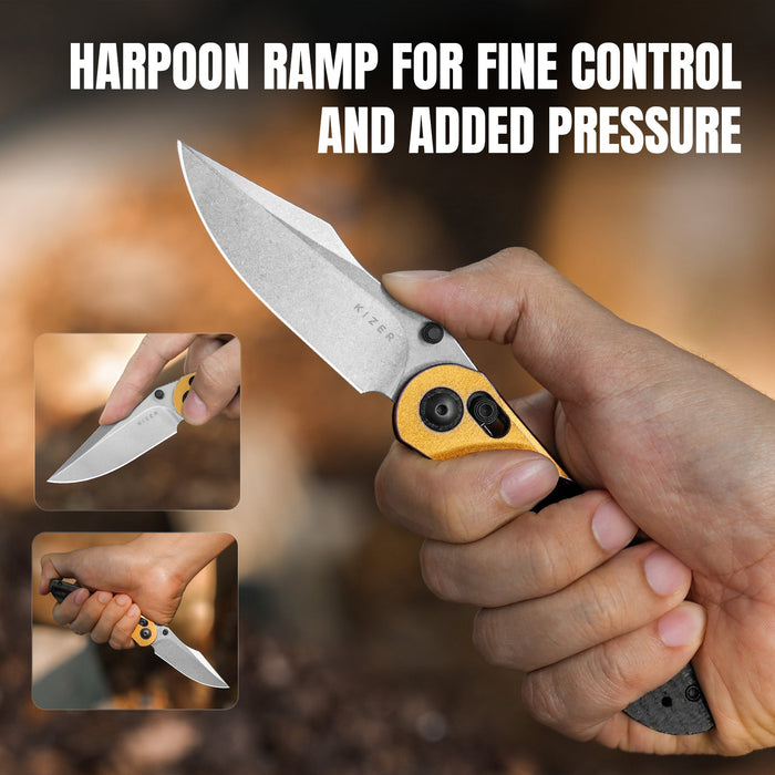 Kizer V3636A2 Mini Mystic (Nitro V, Clip Point, Satin, Aluminum/Micarta) Pocket Knife