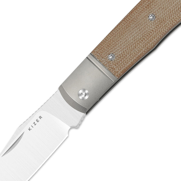 Kizer V3761A1 Trestle (14C28N, Clip Point, Satin, Titanium/Micarta) Slip Joint Pocket Knife