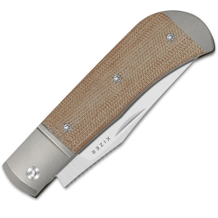 Kizer V3761A1 Trestle (14C28N, Clip Point, Satin, Titanium/Micarta) Slip Joint Pocket Knife