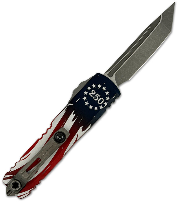 Microtech 12334-10APS-4J250 UTX-85 GEN IV (M390MK, Tanto, Apocalyptic, Aluminum, 250th Anniversary Flag) Automatic Pocket Knife