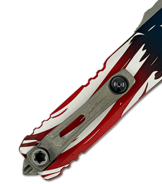 Microtech 12334-10APS-4J250 UTX-85 GEN IV (M390MK, Tanto, Apocalyptic, Aluminum, 250th Anniversary Flag) Automatic Pocket Knife