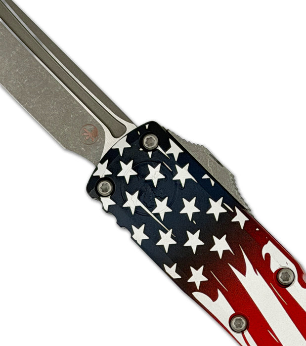 Microtech 12334-10APS-4J250 UTX-85 GEN IV (M390MK, Tanto, Apocalyptic, Aluminum, 250th Anniversary Flag) Automatic Pocket Knife
