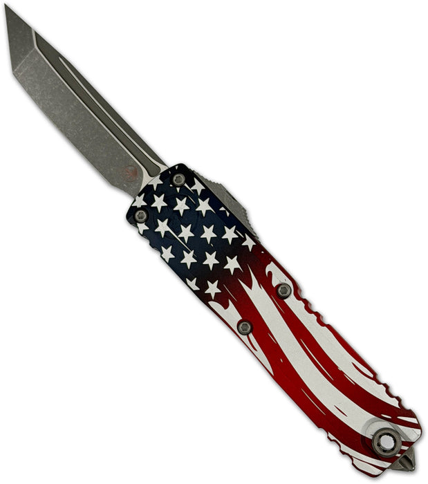 Microtech 12334-10APS-4J250 UTX-85 GEN IV (M390MK, Tanto, Apocalyptic, Aluminum, 250th Anniversary Flag) Automatic Pocket Knife
