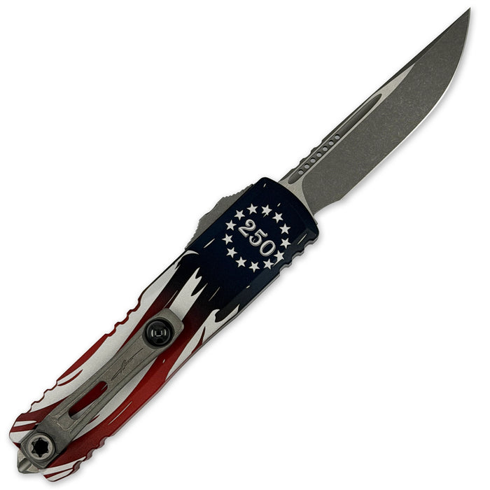 Microtech 12314-10APS-4J250 UTX-85 Gen IV (M390MK, Drop Point, Apocalyptic, 250th Anniversary, Aluminum) Automatic Pocket Knife