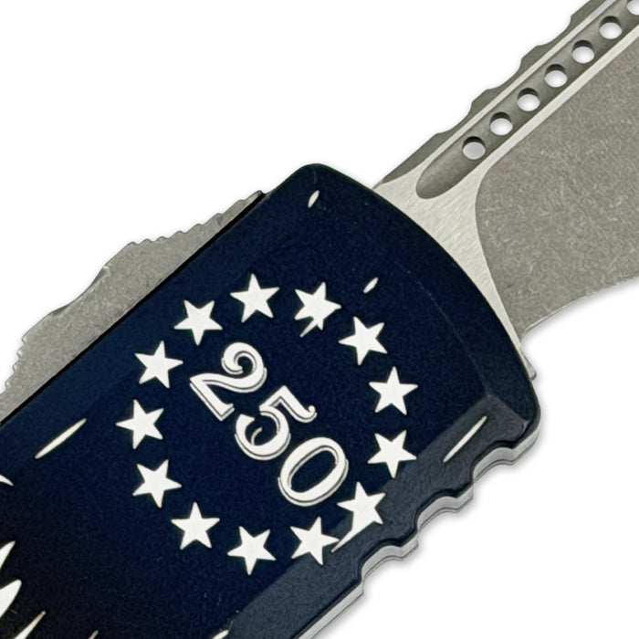 Microtech 12314-10APS-4J250 UTX-85 Gen IV (M390MK, Drop Point, Apocalyptic, 250th Anniversary, Aluminum) Automatic Pocket Knife