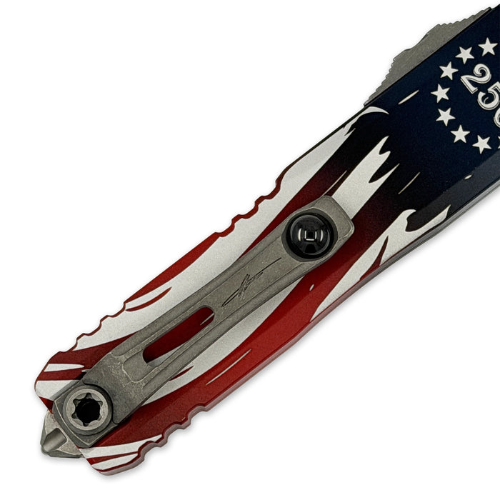 Microtech 12314-10APS-4J250 UTX-85 Gen IV (M390MK, Drop Point, Apocalyptic, 250th Anniversary, Aluminum) Automatic Pocket Knife
