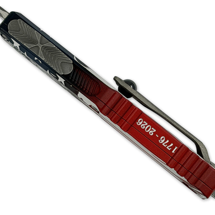 Microtech 12314-10APS-4J250 UTX-85 Gen IV (M390MK, Drop Point, Apocalyptic, 250th Anniversary, Aluminum) Automatic Pocket Knife