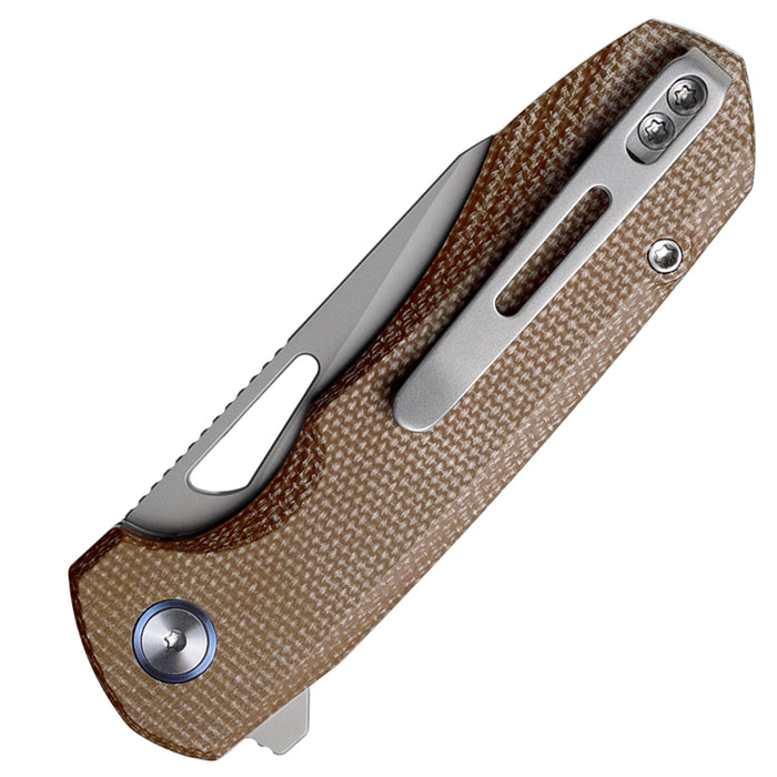 Remette RTCMLF RT-Camel (14C28N, Sheepsfoot, Ceramic Sandblasted, Micarta, Button Liner Lock) Folding Pocket Knife