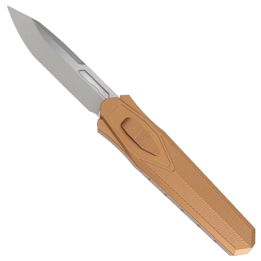 Folding knife with a wooden handle on a white background