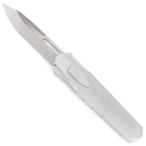Silver pocket knife on a white background