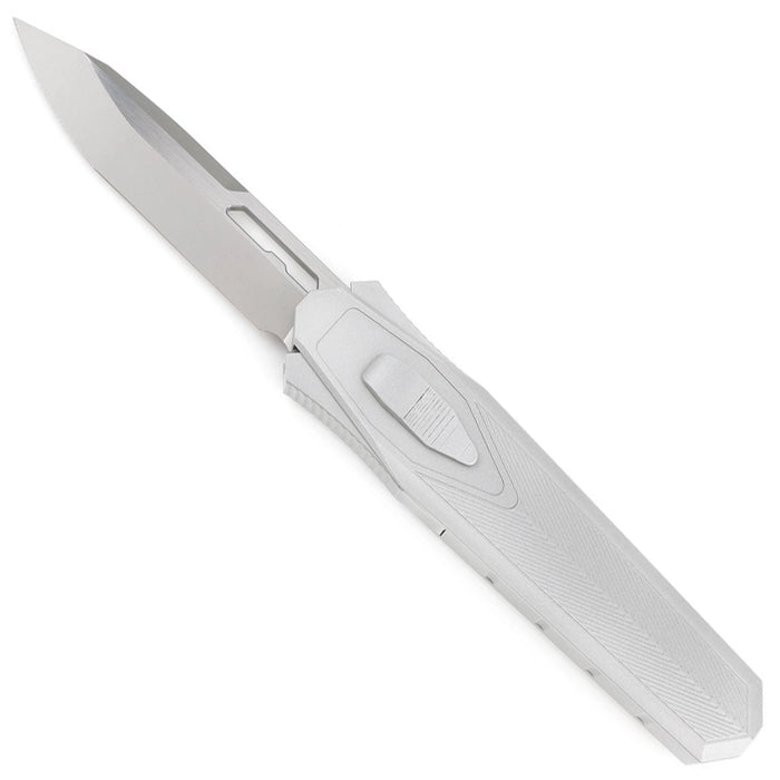 Silver pocket knife on a white background