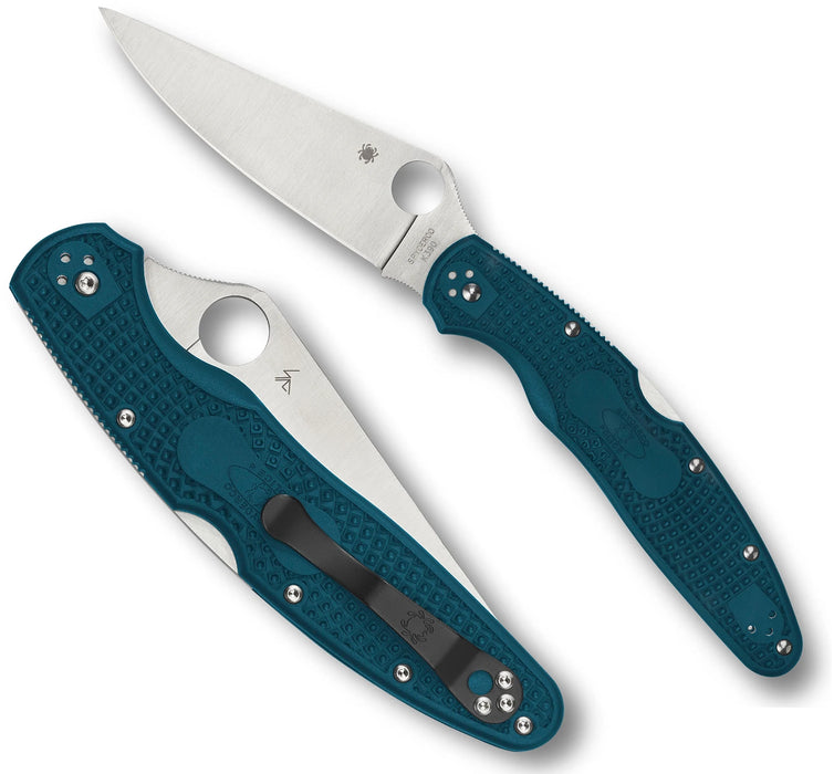 Spyderco C07FP4K390 Police 4 (K390, Drop Point, Satin, FRN, Blue) Lightweight Pocket Knife