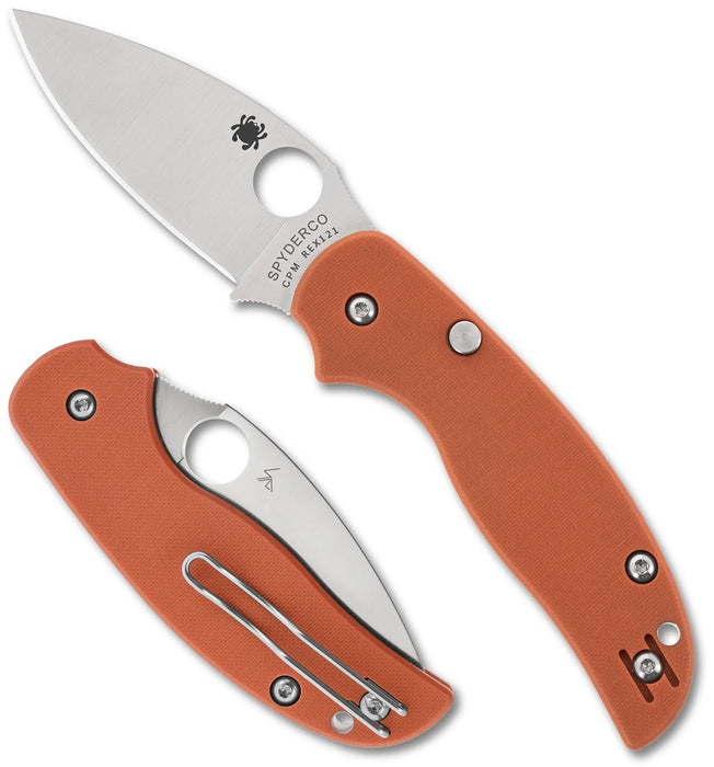 Spyderco C123GPBOR Sage 6 (Rex 121, Leaf, Satin, Burnt Orange G10) Pocket Knife