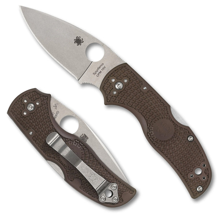 Spyderco C41PBN15V5 Native 5 (15V, Satin, Drop Point, FRN, Brown) Lightweight Pocket Knife