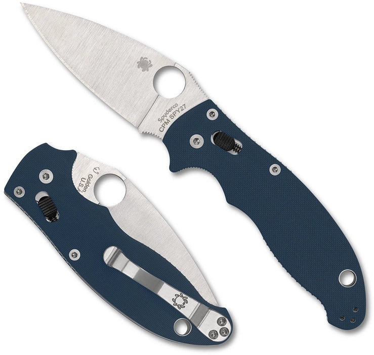 Spyderco C101GPCBL2 Manix 2 (SPY27, Drop Point, Satin, G10, Blue) Pocket Knife